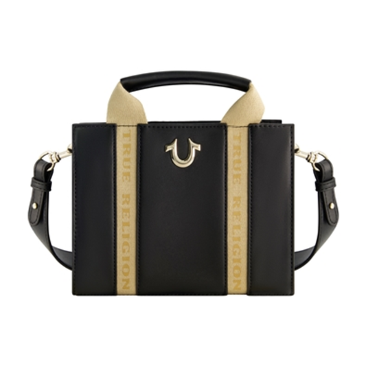 TRUE RELIGION FAUX LEATHER MINI TOTE, BLACK