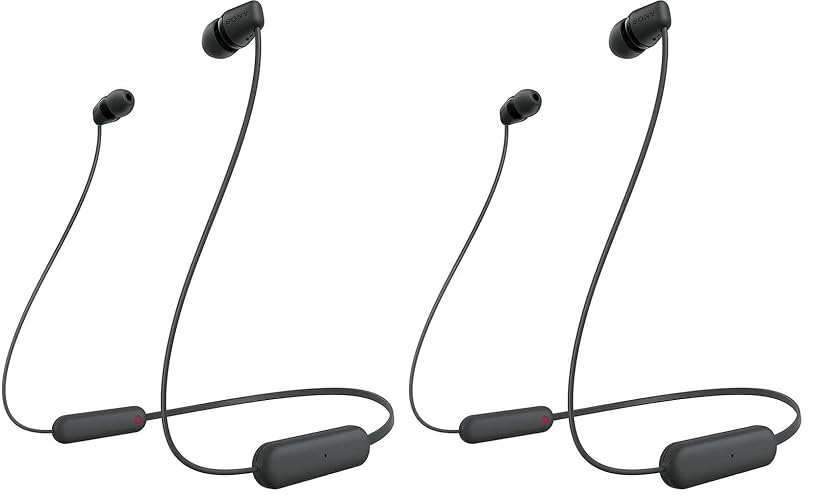 Sony WI-C100 Wireless in-Ear Bluetooth Headphones with Built-in Microphone,Black,(Pack of 2)