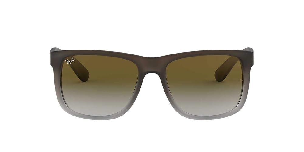 Ray-Ban Unisex RB4165 Justin Rectangular Sunglasses, Rubber Brown On Grey/Light Grey Gradient Green, 51 mm