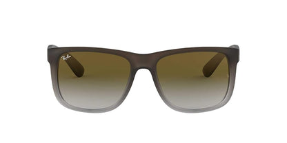 Ray-Ban Unisex RB4165 Justin Rectangular Sunglasses, Rubber Brown On Grey/Light Grey Gradient Green, 51 mm