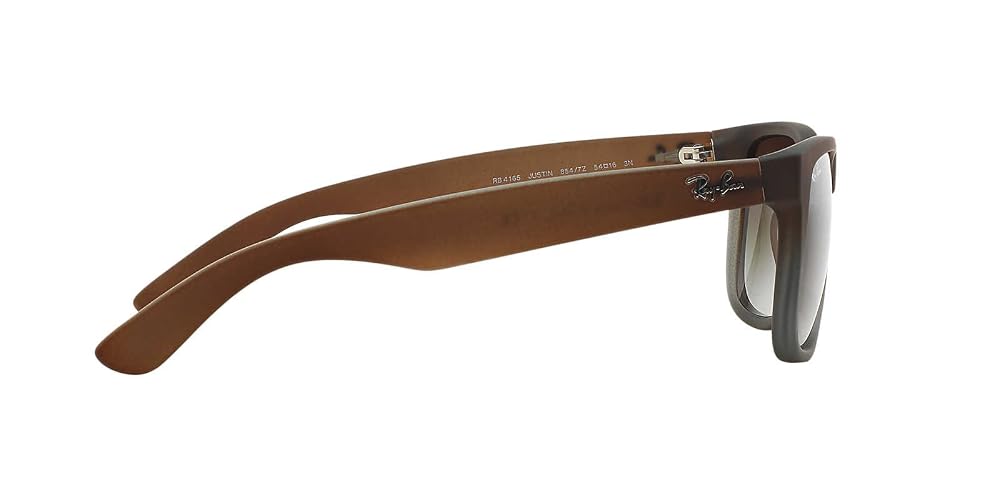 Ray-Ban Unisex RB4165 Justin Rectangular Sunglasses, Rubber Brown On Grey/Light Grey Gradient Green, 51 mm
