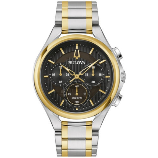 MEN'S CURV CHRONOGRAPH GOLD & SILVER-TONE STAINLESS STEEL WATCH, BLACK DIAL