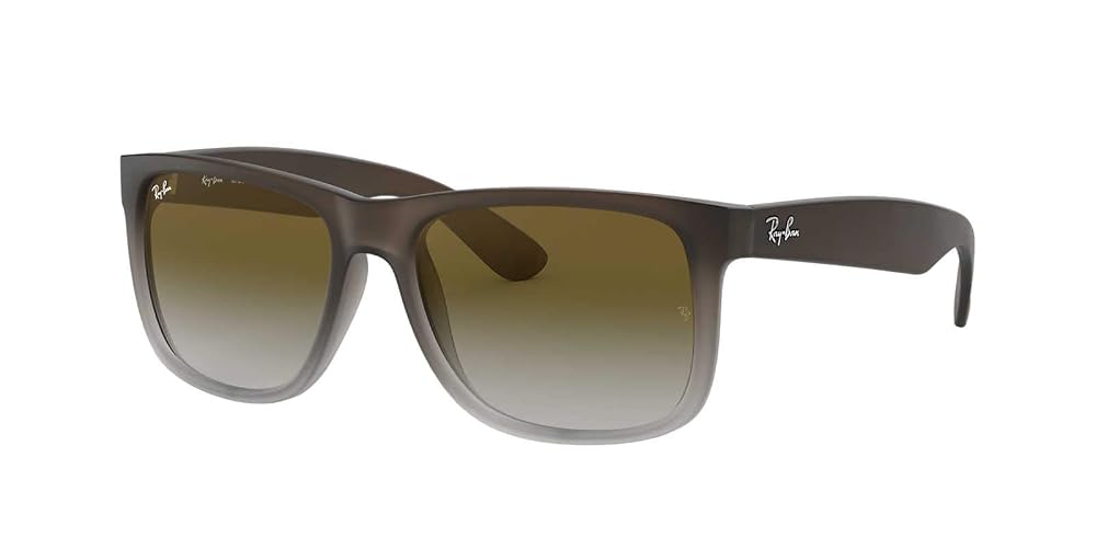 Ray-Ban Unisex RB4165 Justin Rectangular Sunglasses, Rubber Brown On Grey/Light Grey Gradient Green, 51 mm
