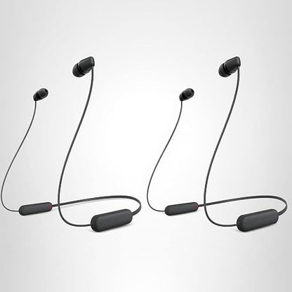 Sony WI-C100 Wireless in-Ear Bluetooth Headphones with Built-in Microphone,Black,(Pack of 2)