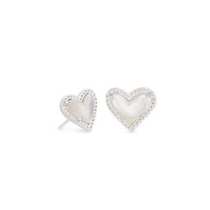 ARI HEART STUD EARRING, RHOD IVORY MOP
