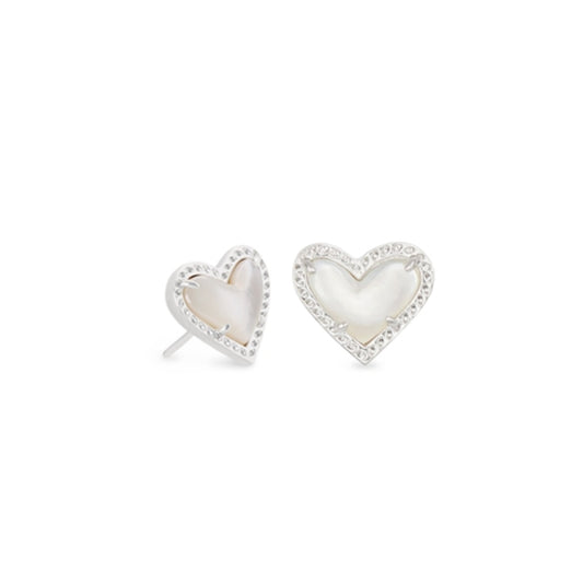 Ari Heart Stud Earring, Rhod Ivory Mop