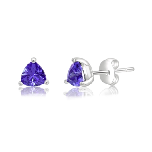 STERLING SILVER TRILLION CUT EARRINGS, BLUE, 6MM