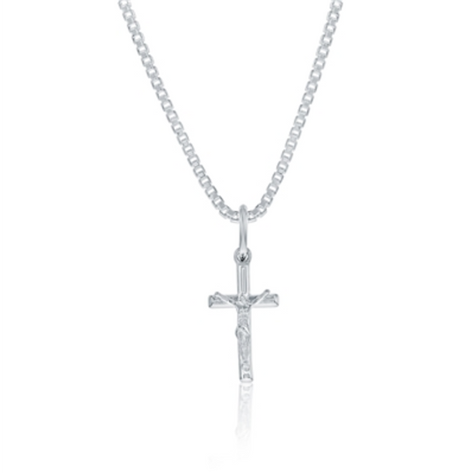 STERLING SILVER CROSS PENDANT NECKLACE, SILVER, 8X16MM