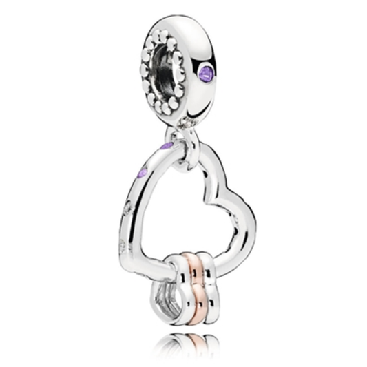 HEART HIGHLIGHTS DANGLE CHARM, STERLING SILVER GOLD