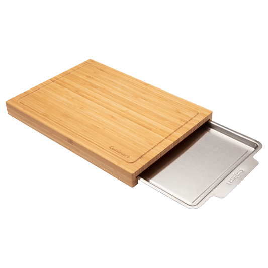 BAMBOO CUTTING BOARD W/ SLIDE OUT TRAY