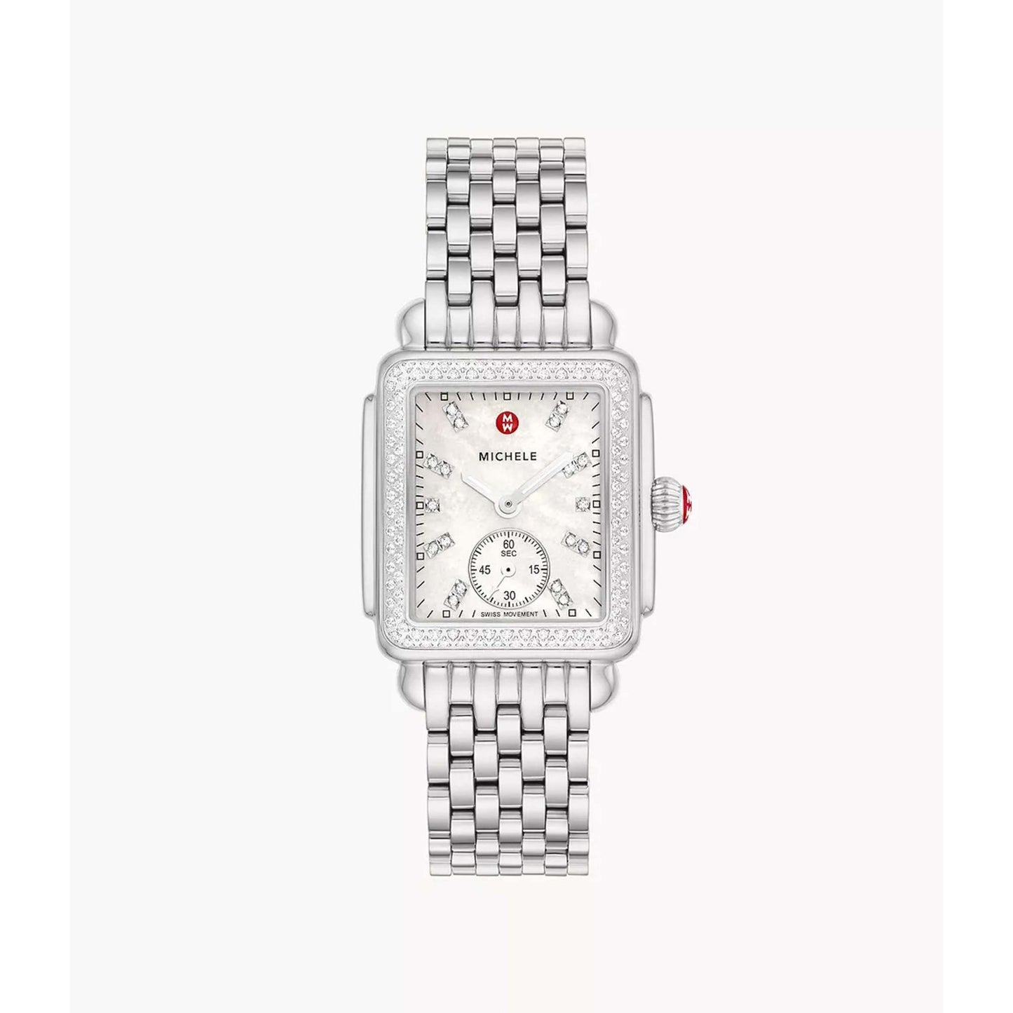 LADIES' DECO MID STAINLESS STEEL 126 DIAMOND WATCH, MOP DIAL