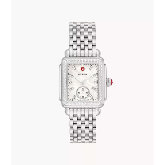 LADIES' DECO MID STAINLESS STEEL 126 DIAMOND WATCH, MOP DIAL