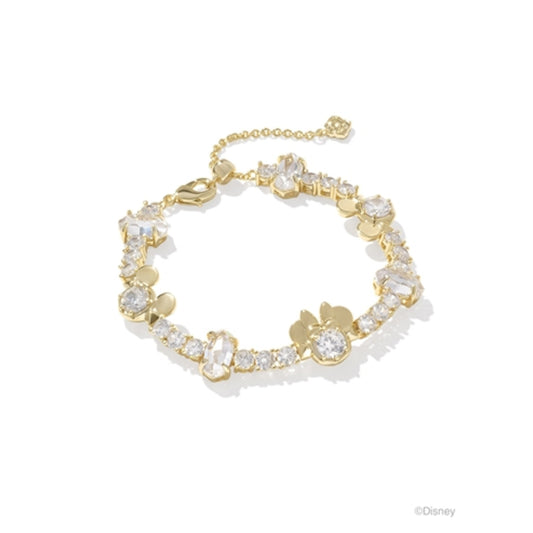 MICKEY MINNIE MOUSE TENNIS BRACELET, GOLD WHITE CRYSTAL
