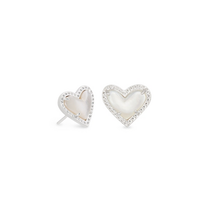 ARI HEART STUD EARRING, RHOD IVORY MOP