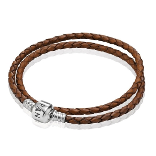 BRAIDED DBL LEATHER BRACELET, BROWN, 16.1"