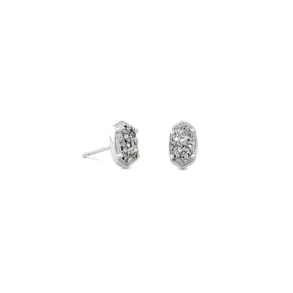EMILIE STUD EARRINGS RHOD, RHODIUM PLATINUM DRUSY