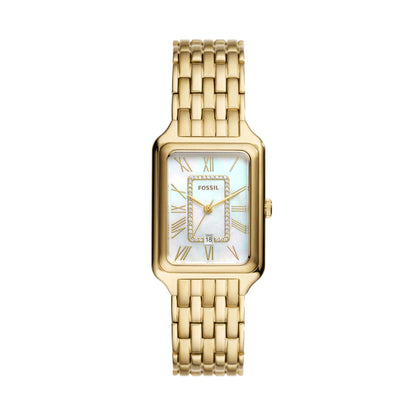 LADIES' RAQUEL STAINLESS STEEL RECTANGULAR WATCH, MOP DIAL