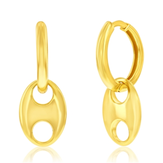 STERLING SILVER FANCY PUFFED EARRINGS, GOLD, 9X13MM