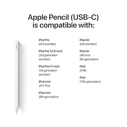 Apple Pencil (USB-C): Device Compatibility Check Required - Pixel-Perfect Precision, Tilt Sensitivity, Perfect for Note-Taking, Drawing, and Signing Documents. Charges and Pairs with USB-C