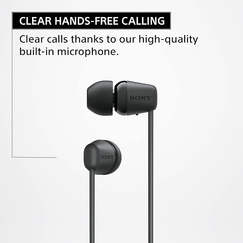 Sony WI-C100 Wireless in-Ear Bluetooth Headphones with Built-in Microphone,Black,(Pack of 2)
