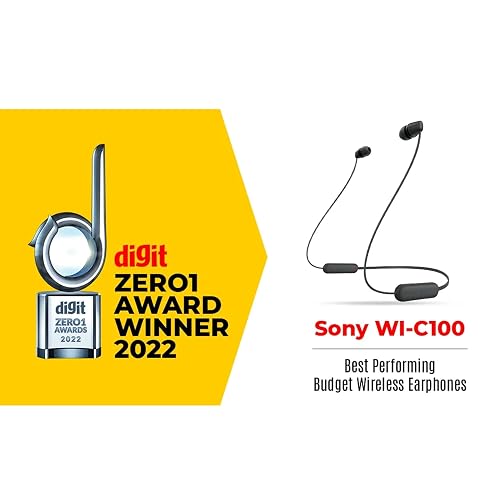 Sony WI-C100 Wireless in-Ear Bluetooth Headphones with Built-in Microphone,Black,(Pack of 2)