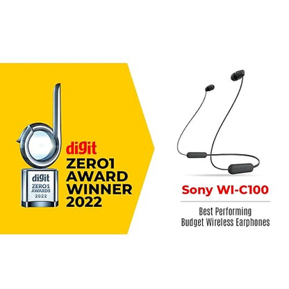 Sony WI-C100 Wireless in-Ear Bluetooth Headphones with Built-in Microphone,Black,(Pack of 2)