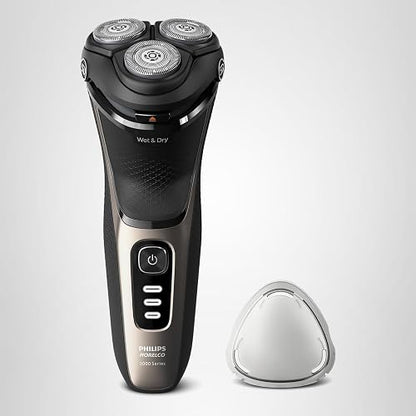 Philips Norelco Shaver 3000 Series, Wet and Dry Electric Shaver, P-Cap, Travel Pouch, Ash Gold, Model S3242/90