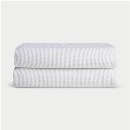 WAFFLE BATH SHEET 2PC SET, WHITE