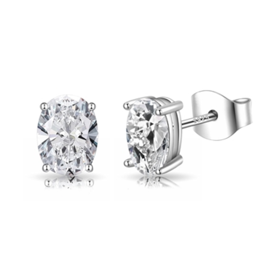 STERLING SILVER OVAL CUT STUDS, SILVER, 7X5MM