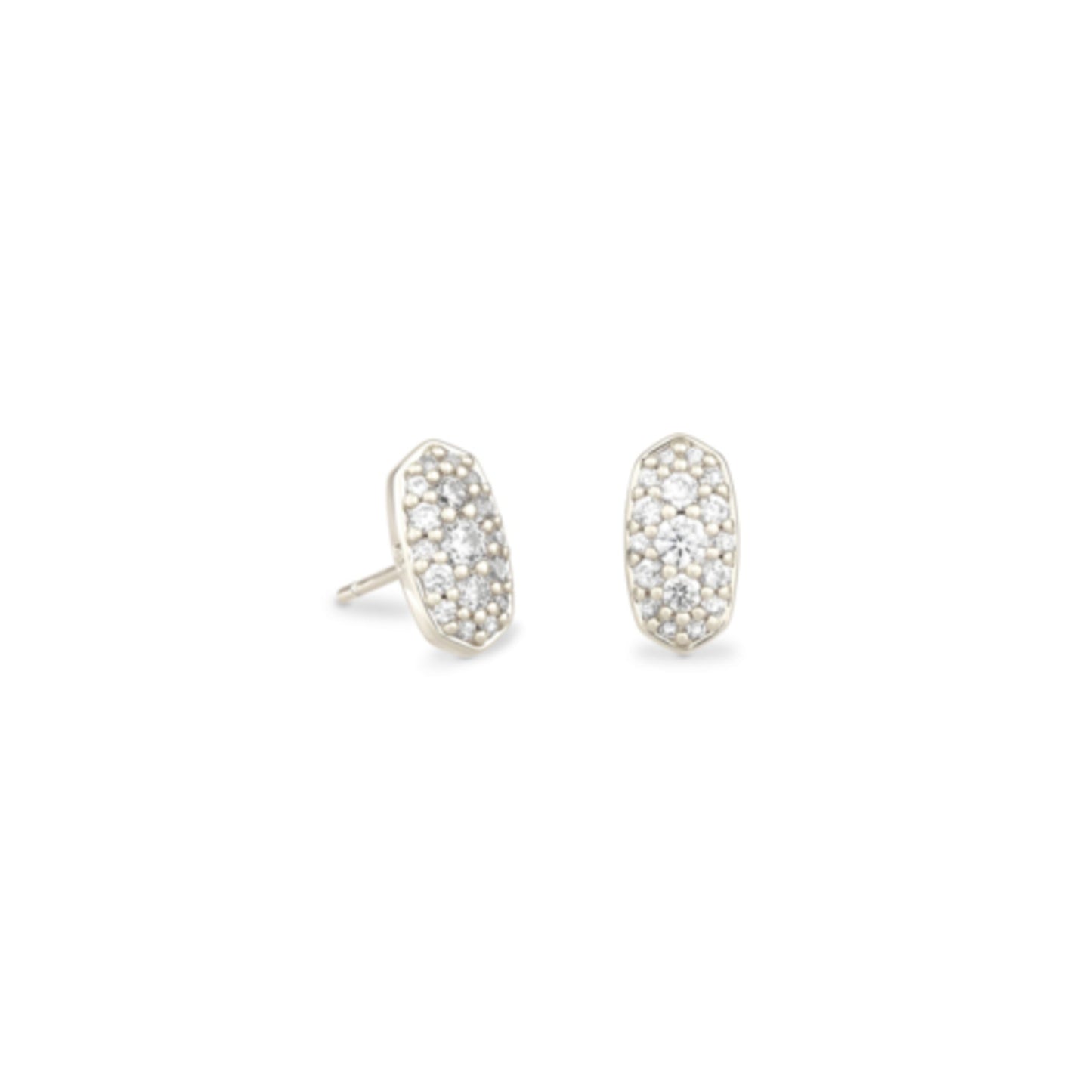 GRAYSON CRYSTAL STUD EARRINGS, RHODIUM METAL WHITE CZ