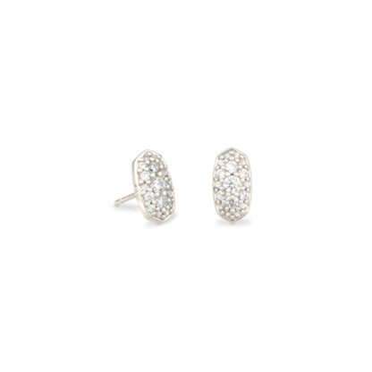 GRAYSON CRYSTAL STUD EARRINGS, RHODIUM METAL WHITE CZ