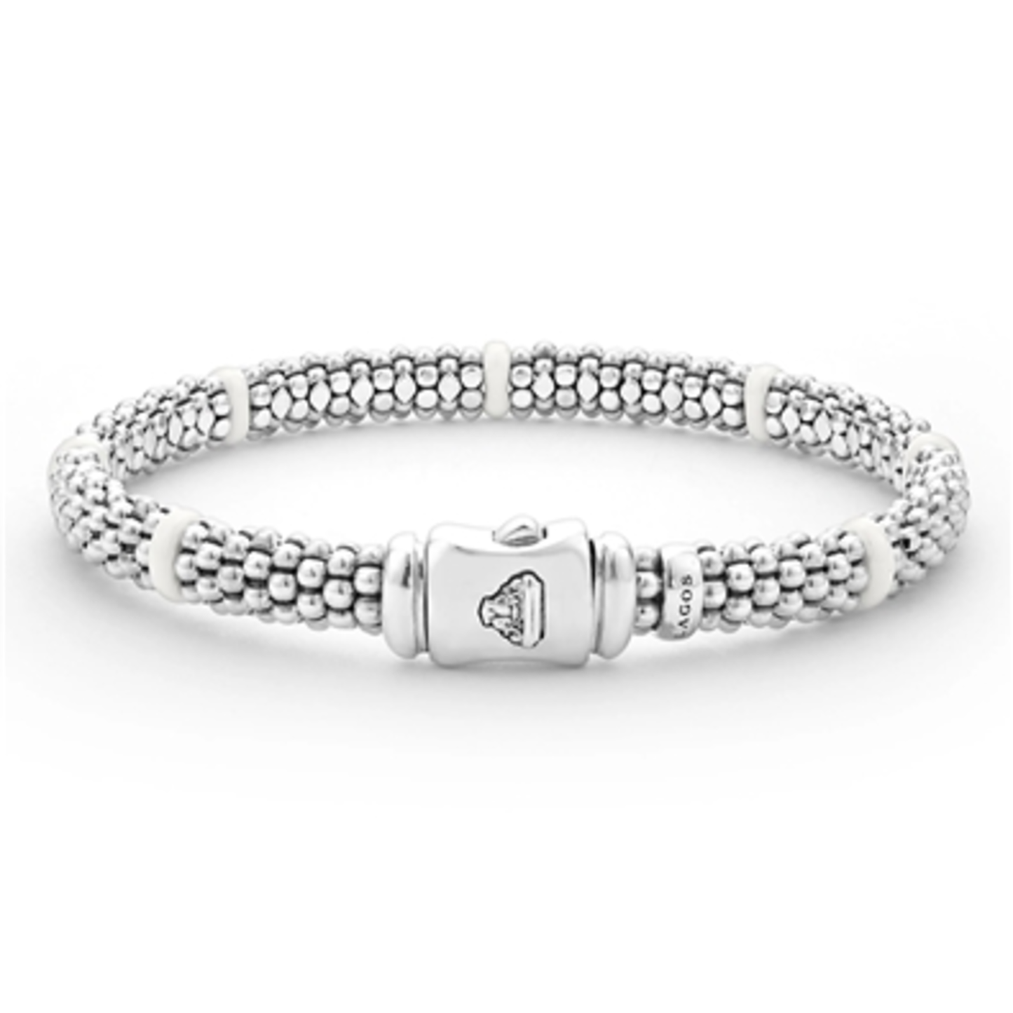 CERAMIC STATION CAVIAR BRACELET, WHITE, 6.25-6.75"