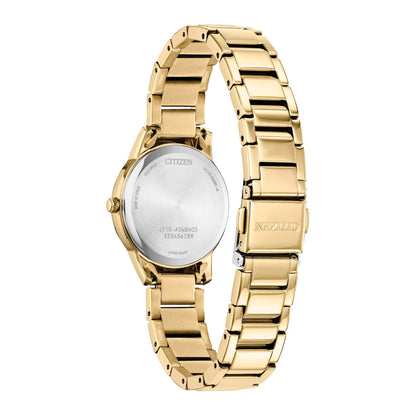 LADIES' DRESS/CLASSIC GOLD-TONE STAINLESS STEEL WATCH, WHITE MOP DIAL