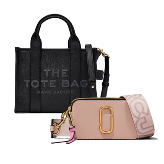Small Leather Tote/Snapshot Duo, Black/Rose Multi