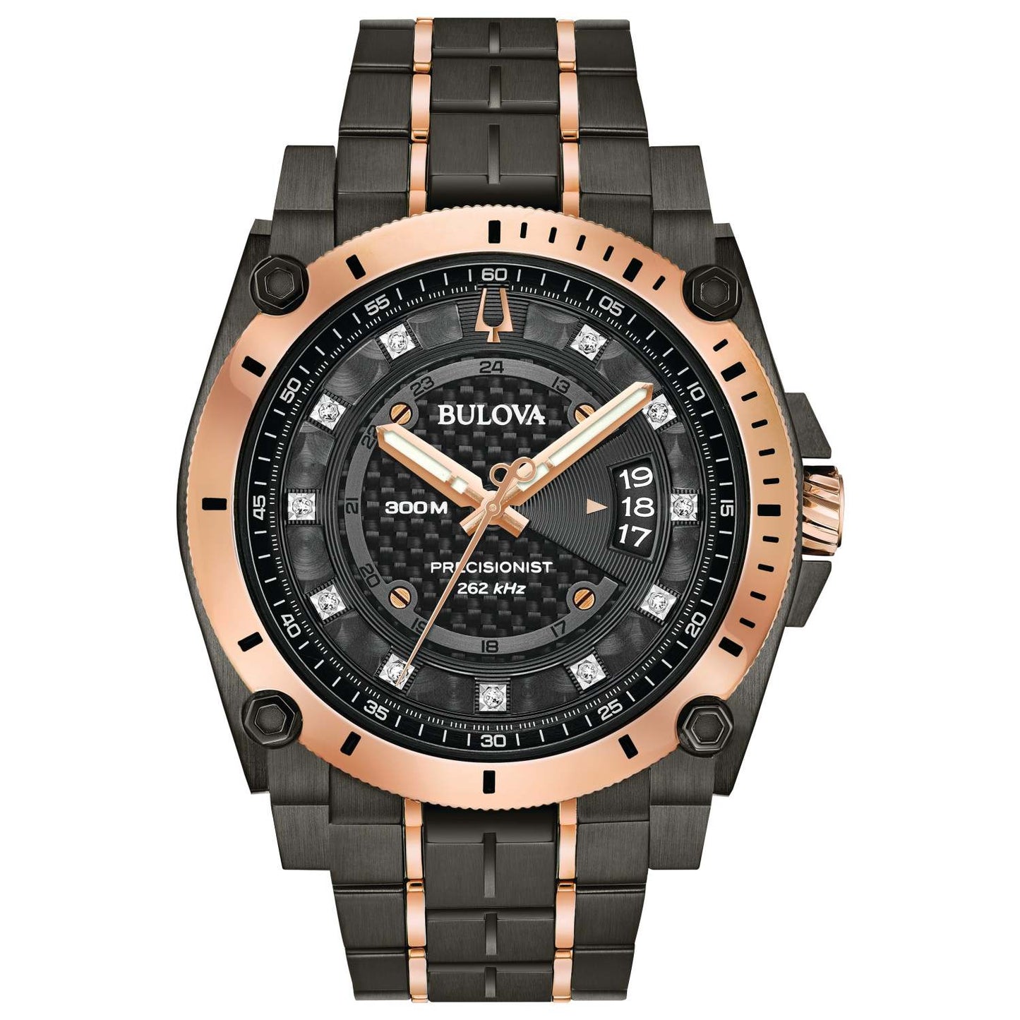 MENS PRECISIONIST GRY & RSE GLD DIAMOND WATCH BLK/GRY DIAL