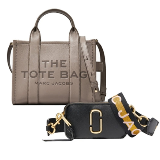 Small Leather Tote/Snapshot Duo, Cement/Black
