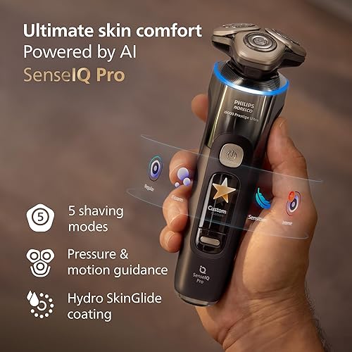 Philips Norelco Shaver i9000 Prestige Ultra, Wet & Dry Electric Shaver, Black Gradient, SenseIQ Pro Technology, Triple Lift & Cut System, 360 Rotating NanoTech Precision Blades, 5 Modes, XP9405/84