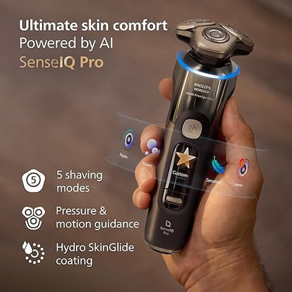 Philips Norelco Shaver i9000 Prestige Ultra, Wet & Dry Electric Shaver, Black Gradient, SenseIQ Pro Technology, Triple Lift & Cut System, 360 Rotating NanoTech Precision Blades, 5 Modes, XP9405/84