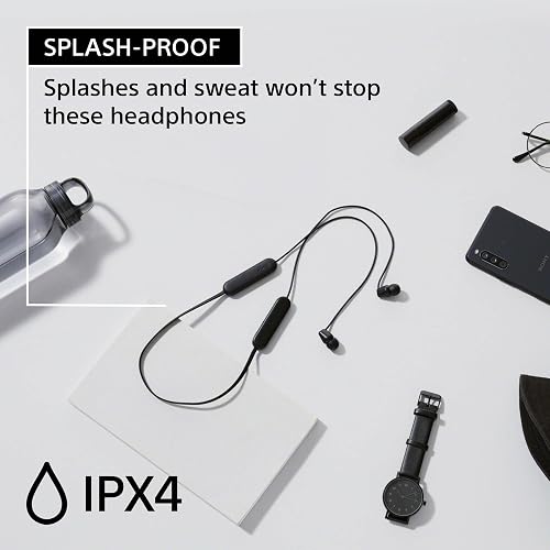 Sony WI-C100 Wireless in-Ear Bluetooth Headphones with Built-in Microphone,Black,(Pack of 2)