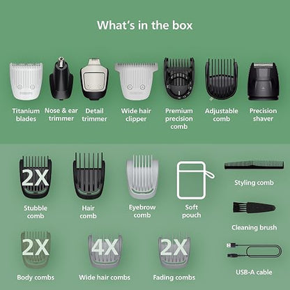 Norelco Philips All-in-One Series 7000 23-Piece Trimmer - Electric Shaver and Clipper for Face, Beard, Head & Body, Self-Sharpening Titanium Blades, 26 Length Settings (0.5-16 mm), MG7970/49