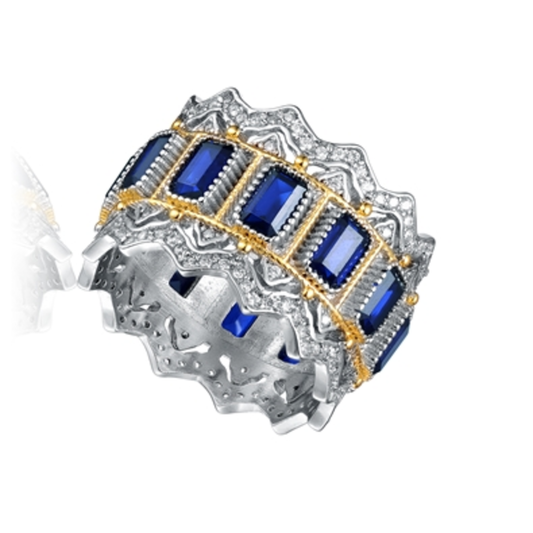 CZ RHODIUM STATEMENT RADIANT BLUE RING, BLUE, 8"