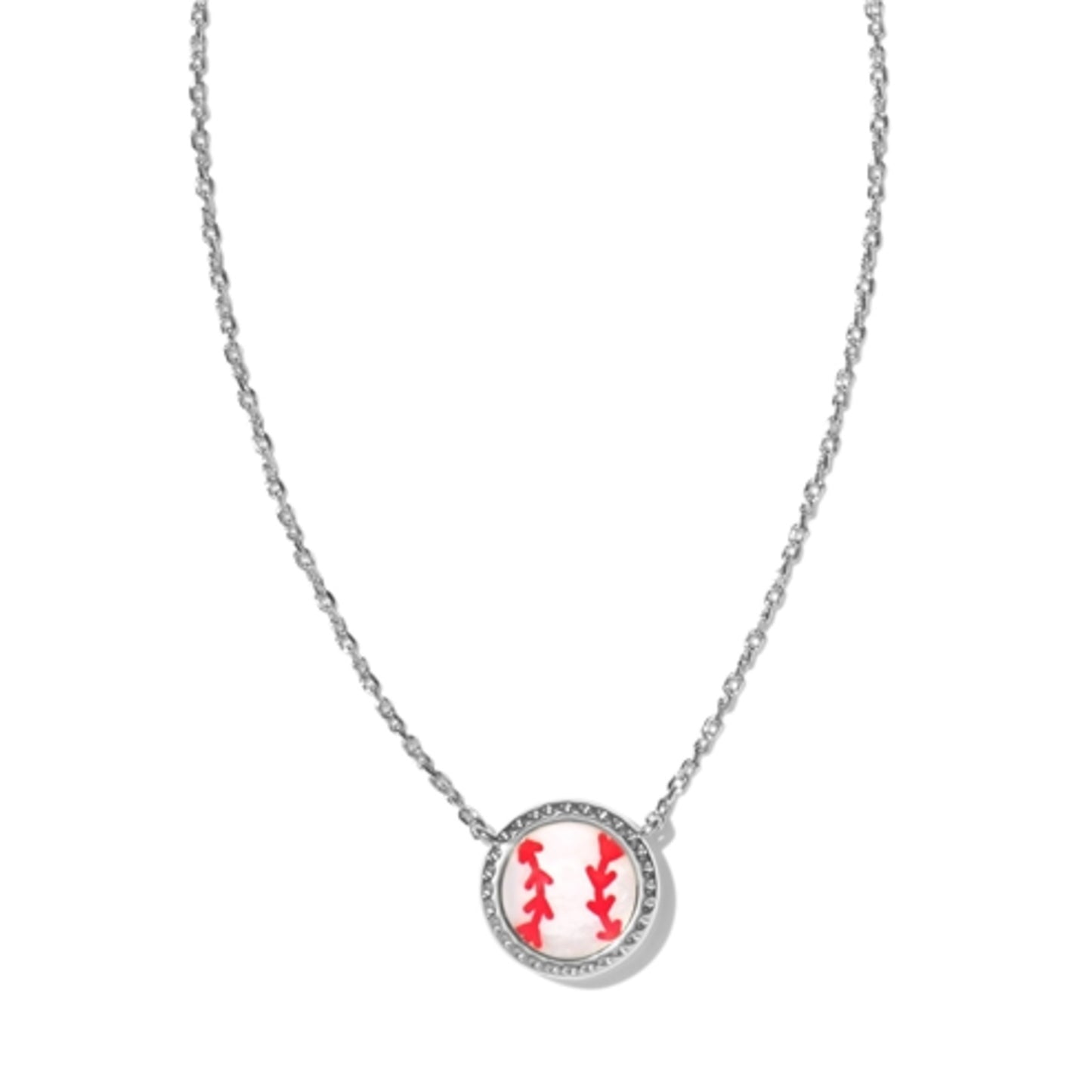 BASEBALL SHORT PENDANT NECKLACE, SILVER IVORY MOTHER OF PEARL
