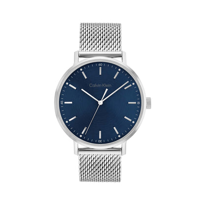 MENS QUARTZ SILVER-TONE STAINLESS STEEL MESH WATCH BLUE DIAL