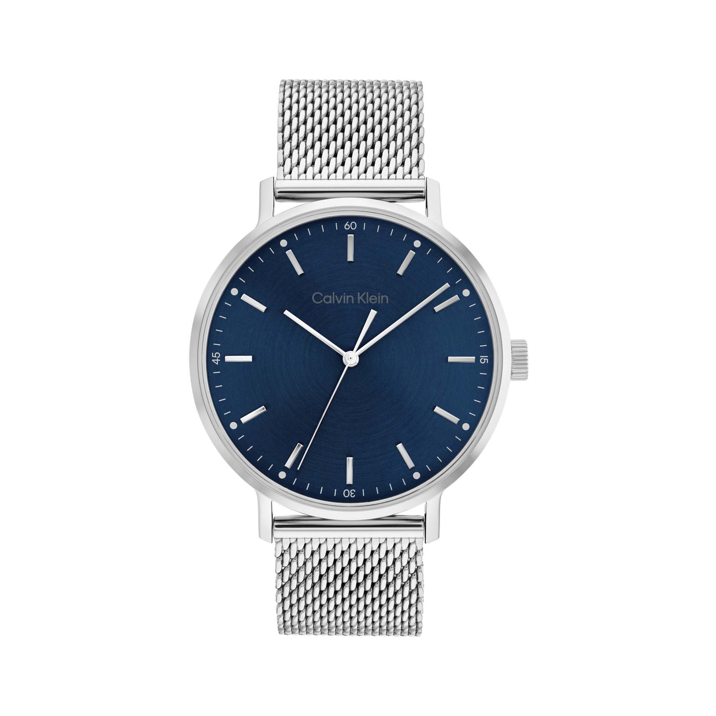 MENS QUARTZ SILVER-TONE STAINLESS STEEL MESH WATCH BLUE DIAL