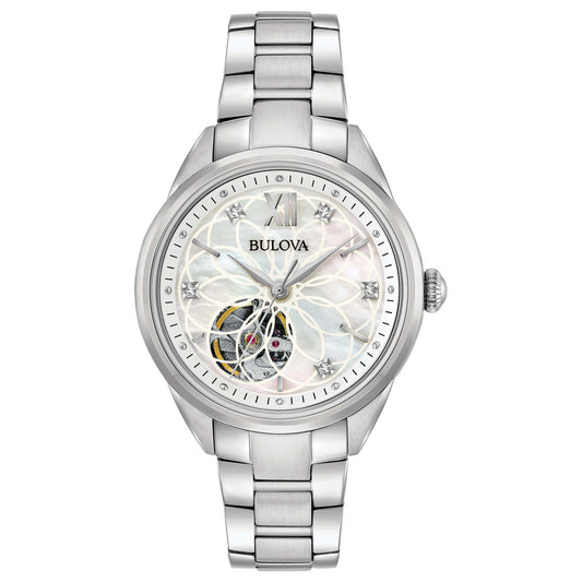 LADIES' CLASSIC SUTTON STAINLESS STEEL DIAMOND WATCH, MOP DIAL