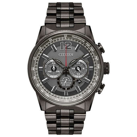 MENS NIGHTHAWK ECO-DRIVE GRANITE ION-PLATED CHRONOGRAPH WATCH