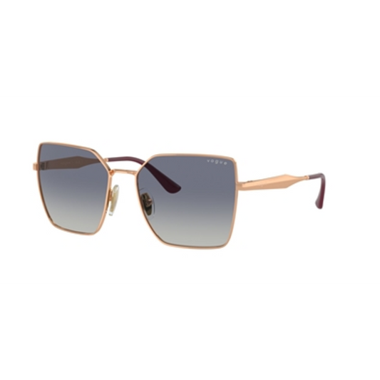 SQUARE SUNGLASSES, ROSE GOLD FRAME, BLUE LENS