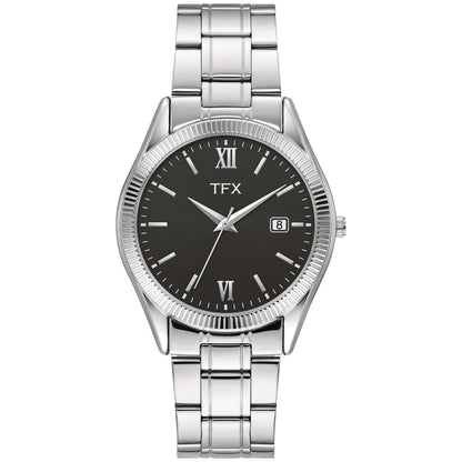 MEN'S TFX BY BULOVA SILVER-TONE STAINLESS STEEL WATCH BLACK DIAL