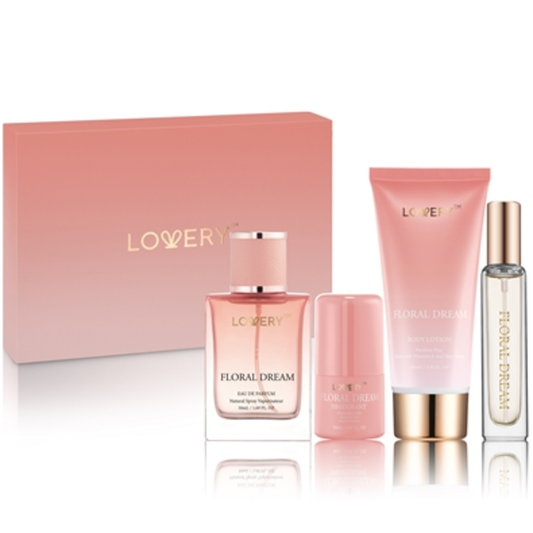 FLORAL DREAM BATH AND BODY CARE, PINK, GOLD, 4 PIECES