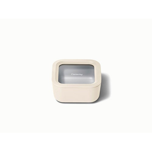 4.4 CUP GLASS FOOD CONTAINER SQUARE SHAPE W/ LID CREAM